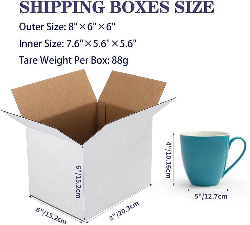 SPEPLA 6 Pack Shipping Boxes 8x6x6 Inches, White Corrugated Cardboard Mailing Box for Packing, Mailing, Small Business - Image 3